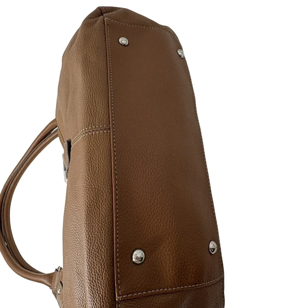 Tignanello Caramel Graham Cracker Brown Pebbled Leather Hobo Bag Silver‎ Y2K 15